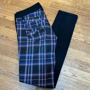 Royal Bones half black half purple plaid jeans from Hot Topic, Size 5
